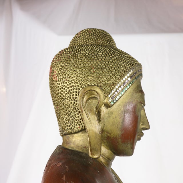 20th Century Thai Burmese Mandalay Style Woodcarving Buddha Statue For Sale - Image 10 of 12
