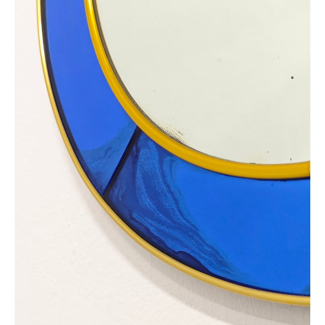 1950s Vintage Circular Wall Mirror in Cobalt Blue Glass and Brass from Cristal Art, 1950s For Sale - Image 5 of 12