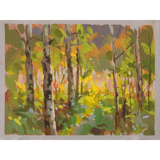 Scattered by Judd Mercer | Gouache On Paper Landscape with trees and bright foliage. For Sale