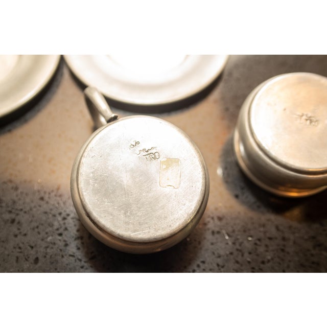 Metal Vintage Italian Pewter Espresso Demitasse Cups and Saucers- 4 Pieces For Sale - Image 7 of 9