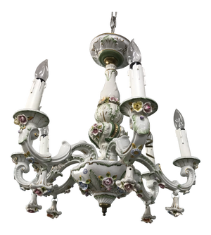 Vintage 1950s French Limoges Paris Porcelain Shabby Chic 6 Arm Chandelier
