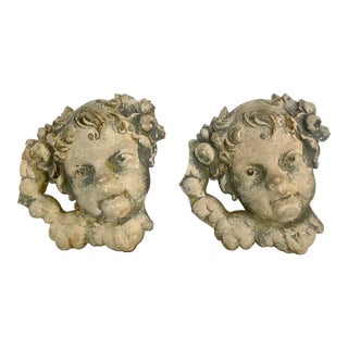 Antique Rococo Revival Plaster Cherub Relief, a Pair For Sale