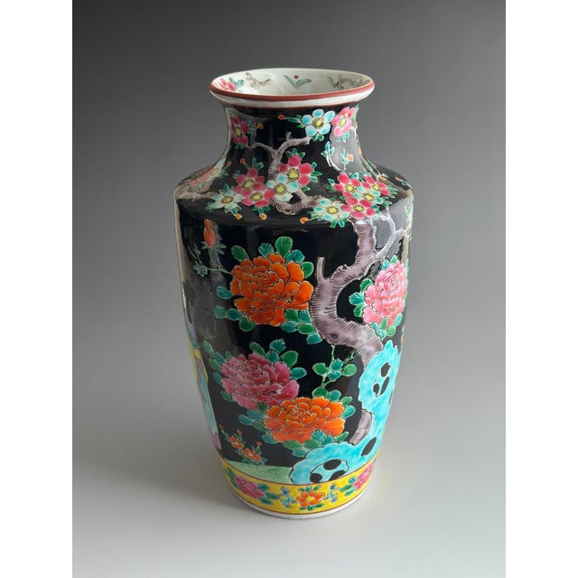 Japanese Famille Noire Porcelain Vase by Yamatoku, 1950s For Sale - Image 4 of 12