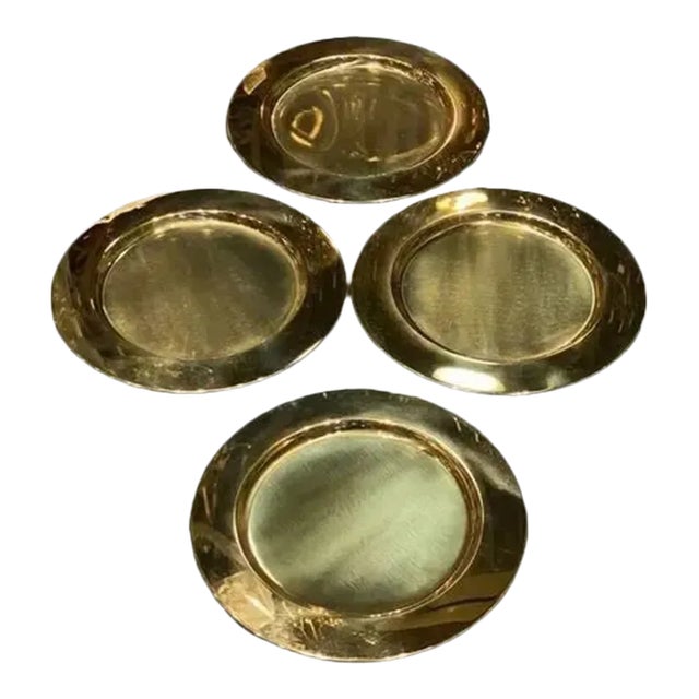 Vintage Mid-Century Solid Brass Plates- Set of 4 For Sale