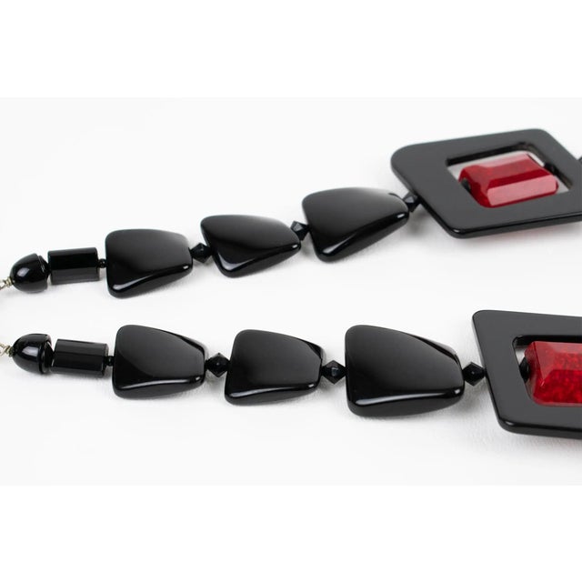 Plastic Angela Caputi Red and Black Resin Beaded Choker Necklace For Sale - Image 7 of 8