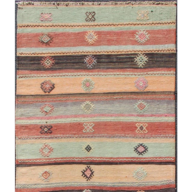 Keivan Woven Arts / Geometric stripe design Kilim runner in multi-colors, rug TU-NED-628, country of origin / type: Turkey...