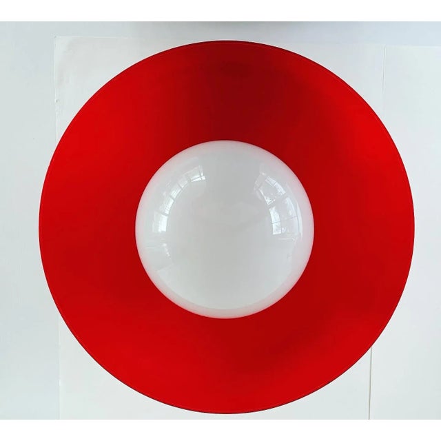 1960s Mid Century Cherry Red Semi-Flush Lights - A Pair For Sale - Image 5 of 9