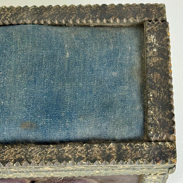 Vintage Painted Tramp / Folk Art Sewing Box With Large Pincushion Top & Red Heart Carving For Sale - Image 18 of 18