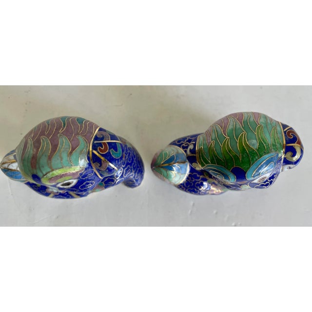 Pair of Petite Asian Cloisonné Foo Dog Figurines For Sale - Image 4 of 11
