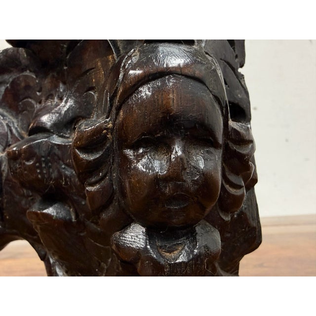 18th Century Antique Carved Dark Wood Capitals, Pair For Sale - Image 9 of 12