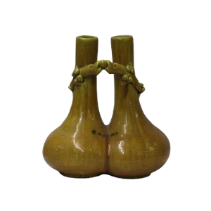 Handmade Chinese Ceramic Distressed Yellow Dragon Motif Vase
