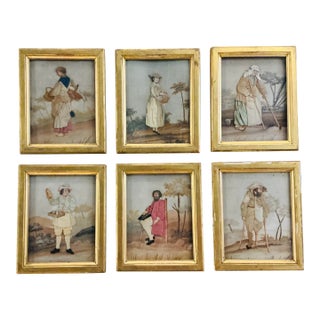 Rare Set of 6-Folk Art Dressed Pictures (Habille) 19th C For Sale