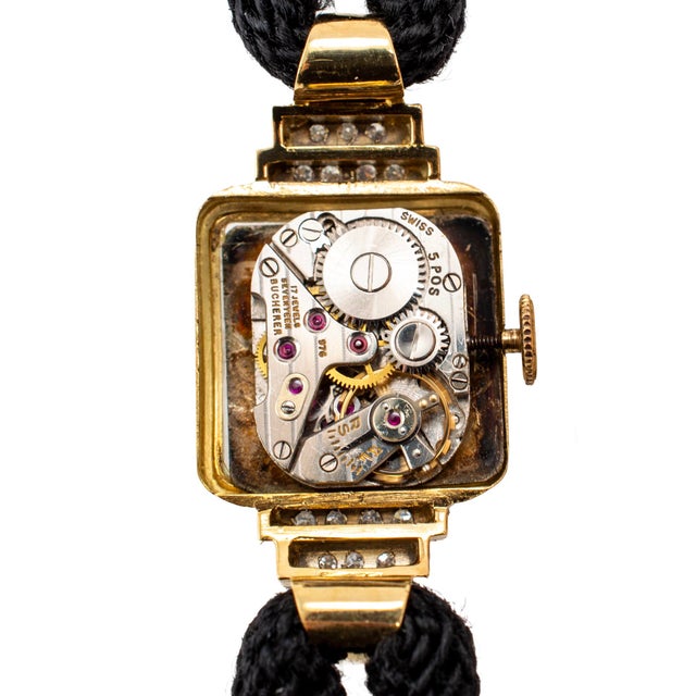 Gold Ladies Vintage Retro Bucherer Cocktail 17mm Diamond 18k Gold Mechanical Watch For Sale - Image 8 of 11