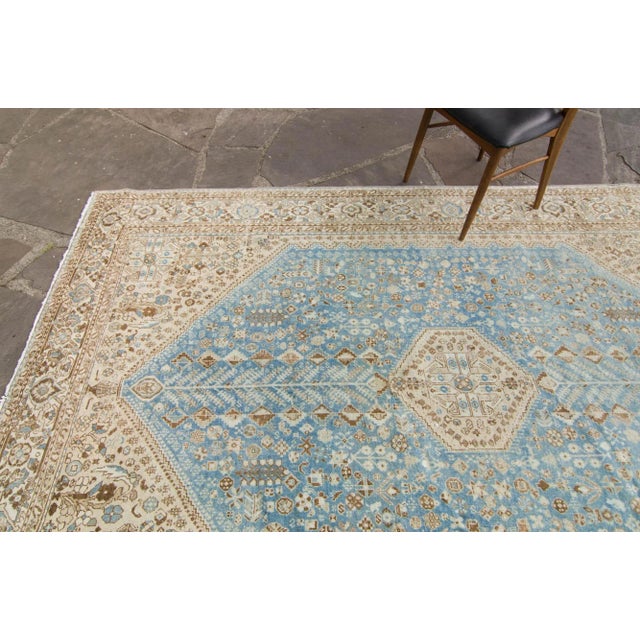 1930s 1930s Vintage Champagne Blue Hand-Knotted Rug - 6’8” X 9’11” For Sale - Image 5 of 11