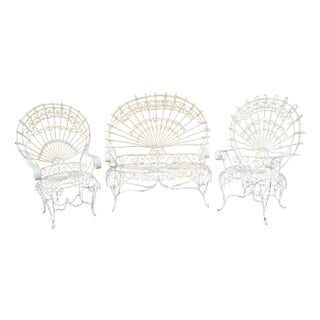 1950s Peacock Style Wrought Iron Set of Chairs With Matching Bench - Set of 3 For Sale
