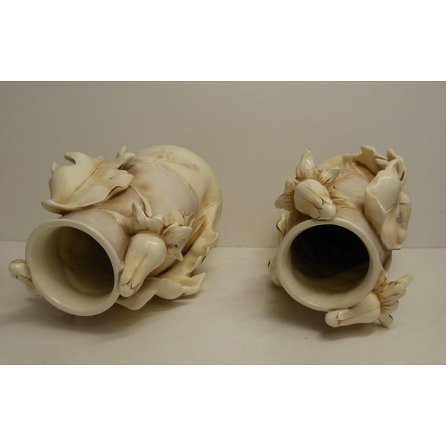 Art Nouveau Porcelain Thistles Vases attributed to Amphora / Riessner, Stellmacher, & Kessel, 1890s, Set of 2 For Sale - Image 8 of 18