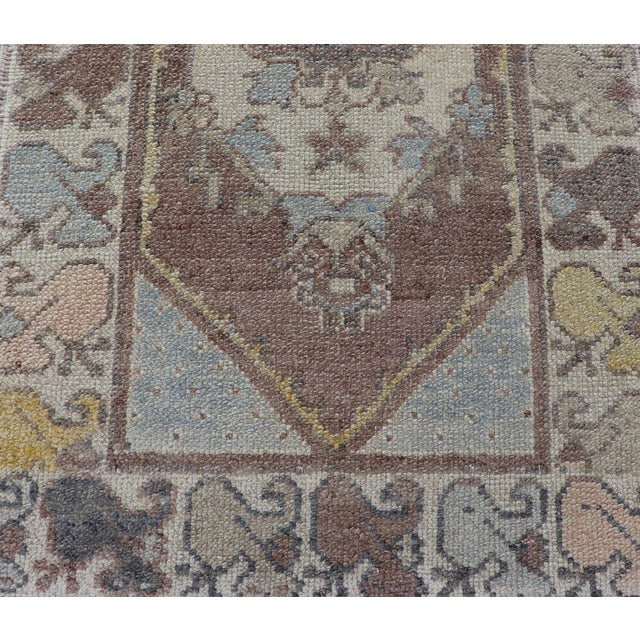 Classic Medallion Design Turkish Oushak Runner in Soft Pastel Tones For Sale - Image 11 of 14