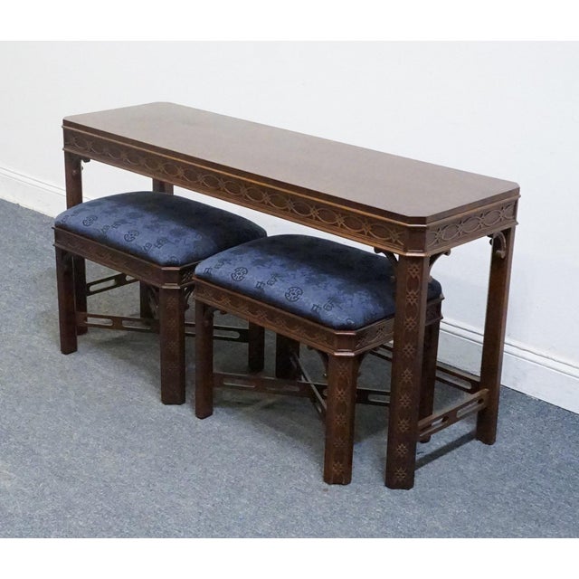 Hickory Chair Furniture Company Hickory Chair Banded Mahogany Traditional Chippendale 51" Accent Sofa Table W. Two Benches 150-10 For Sale - Image 4 of 13