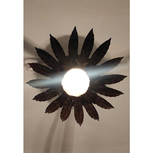 Sun Wall Light in Wrought Iron & Gold Leaf, Spain, 1960s For Sale - Image 13 of 14