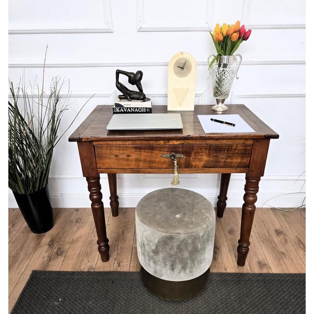 19th Century Antique Italian Rustic Walnut Writing Table, 1890s For Sale - Image 5 of 10