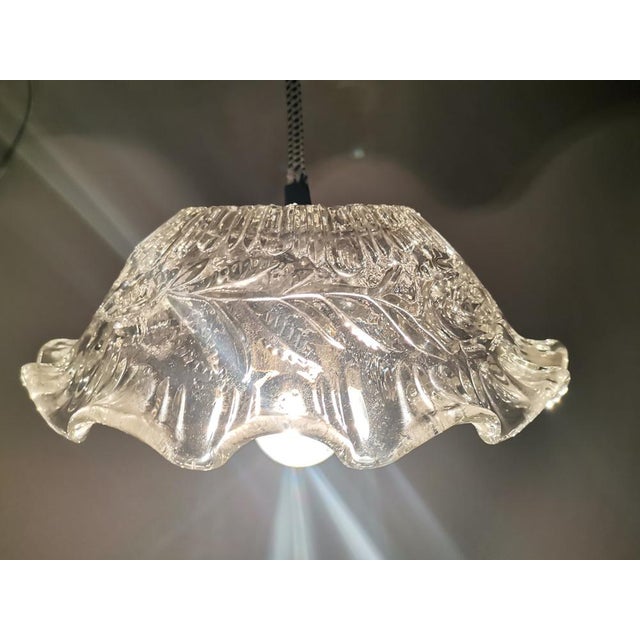 Mid-Century Portuguese Clear Floral Glass Farmhouse Hanging Lamp For Sale - Image 4 of 10