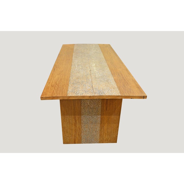 Contemporary Andrianna Shamaris Shell Inlay Teak Wood Dining Table For Sale - Image 3 of 5