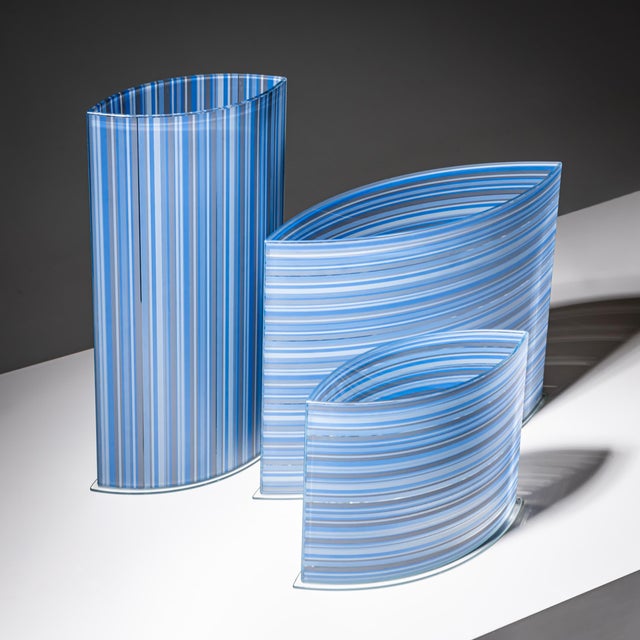 Set of three decorative blue vases by Rosenthal in varying sizes. Labeled at the base. Dimensions: Large: 35.5 × 45 × 14...