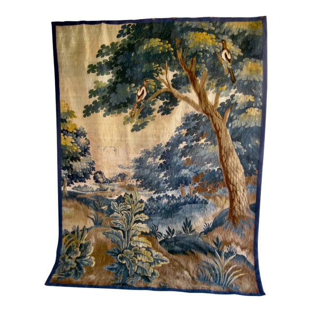 French Aubusson Tapestry Verdure Two Magpies in a Tree 18 Century For Sale