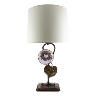 French Art Deco Bronze and Glass Sunflower Table Lamp, 1930s–1940s For Sale