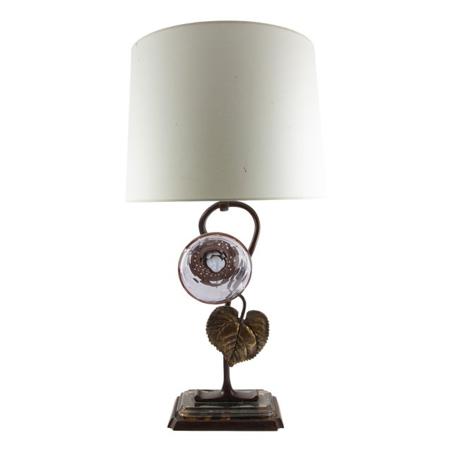 French Art Deco Bronze and Glass Sunflower Table Lamp, 1930s–1940s For Sale