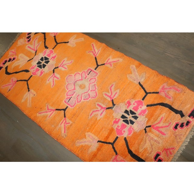 Bright Orange Floral Vintage Tibetan Rug rug no.j4589 For Sale - Image 4 of 7