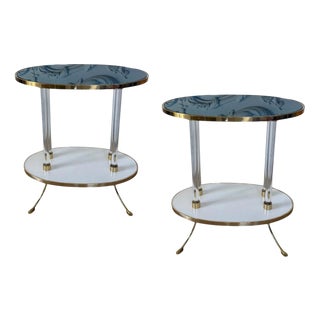 Blue Mirror Cigarette Tables by The Century, Set of 2 For Sale