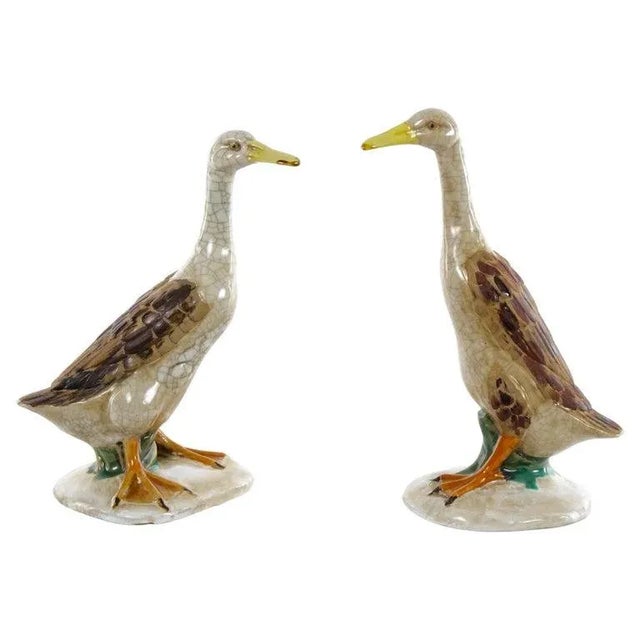 Large Pair English Glazed Porcelain / Terracotta Duck Statues For Sale - Image 13 of 13