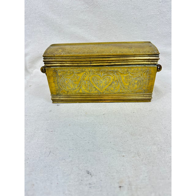 English Vintage Engraved Brass Box With Handles For Sale - Image 3 of 11