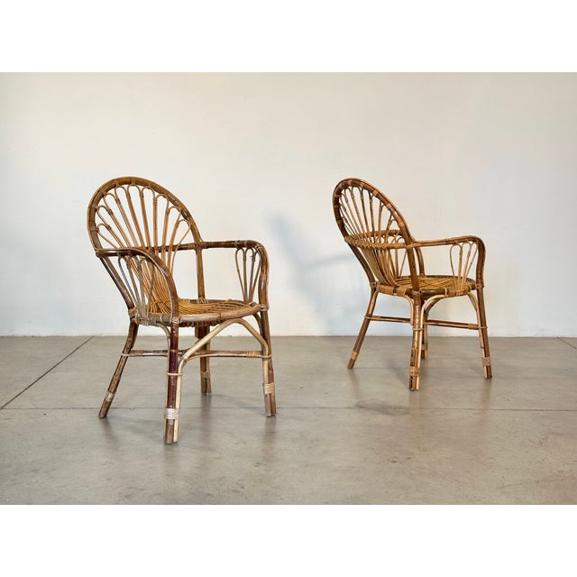 Pair of rattan and bamboo armchairs from the 1970s