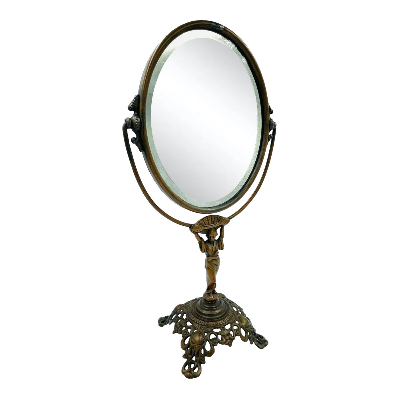 Early 1900s Golden Mfg. Co. Chicago Swivel AsianStyle Vanity Mirror