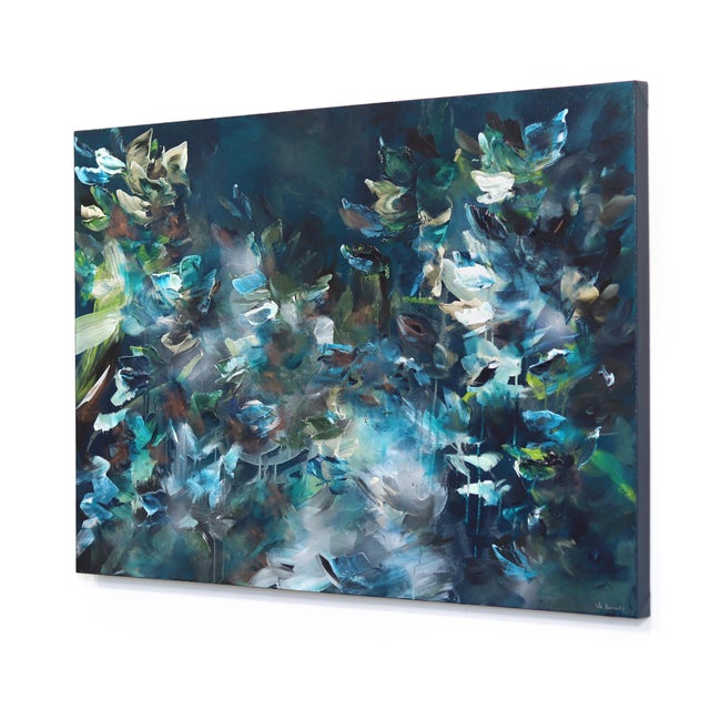 Sirene De Minuit - Luminous Blue Green Textural Abstract Flora Painting Original Artwork by Vé Boisvert For Sale In Los Angeles - Image 6 of 9