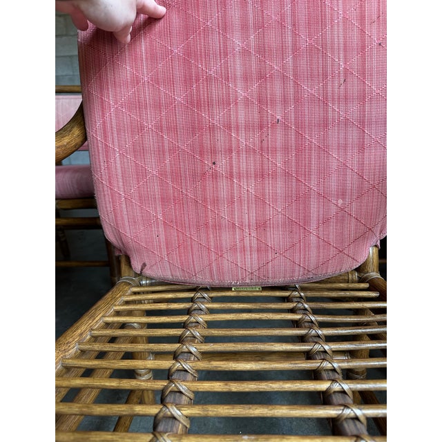 1980s McGuire All Arm Organic Modern Rattan and Leather Dining Chairs- Set of 6 For Sale - Image 10 of 12