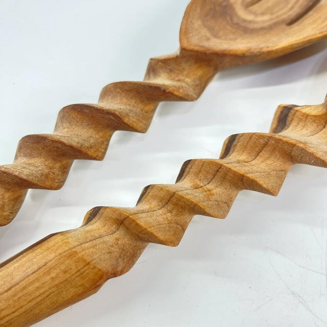 African Early 20th Century Maasai Olivewood Serving Spoon and Fork Set Kenya For Sale - Image 3 of 6