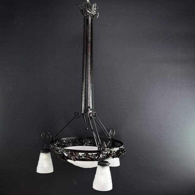 Art Deco Wrought Iron Ceiling Lamp from Muller Freres, Luneville, 1930s For Sale - Image 12 of 14