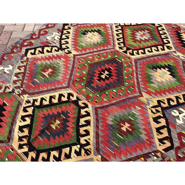 Green Vintage Turkish Kilim Rug - 58" X 108" For Sale - Image 8 of 9
