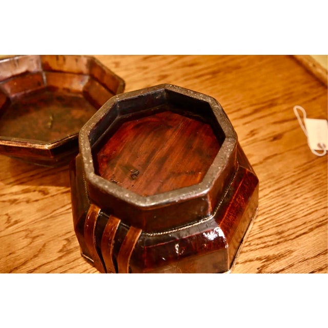 Antique Chinese Lacquered Wooden Lidded Storage Vessel For Sale - Image 4 of 7