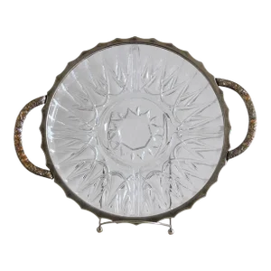 1940s Queen Anne Dutch Glass Silver Filigree Divided Serving Tray