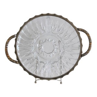Queen Anne Dutch Glass Silver Filigree Divided Serving Tray 1940s For Sale