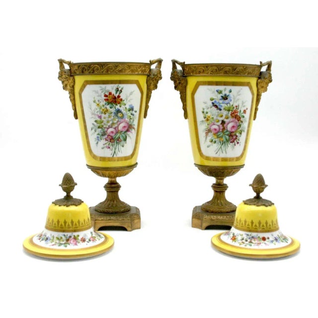 Traditional Bronze Mounted Porcelain Covered Urns - a Pair For Sale - Image 3 of 13