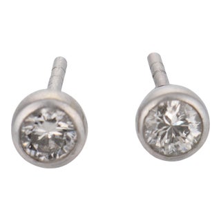 Vintage Diamond Platinum Bezel Stud Earrings, A Pair For Sale