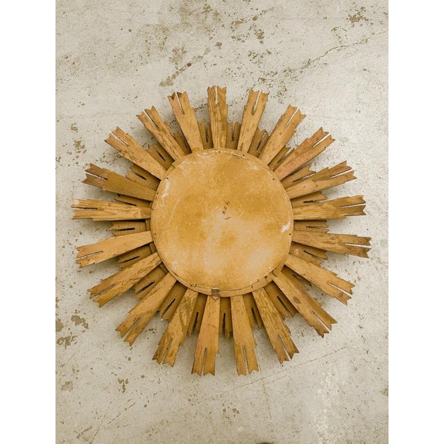1960s Large Sunburst Mirror in Gilded Wood, 1960 For Sale - Image 5 of 6