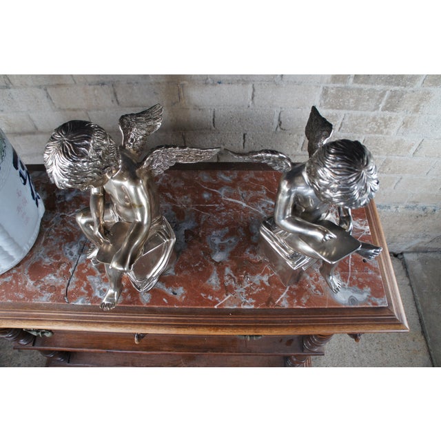 Set of 2 Vintage Large Neoclassical Silver Holloware Figural Cherub Angel Bookends Sculptures For Sale - Image 12 of 12