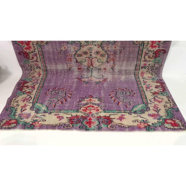 1970s Vintage Turkish Handmade Wool Cotton Purple Area Rug For Sale - Image 10 of 13