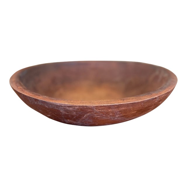 Mid-20th Century Americana Large Signed Munising Wooden Dough Bowl With Rich Patina and Age Crack For Sale